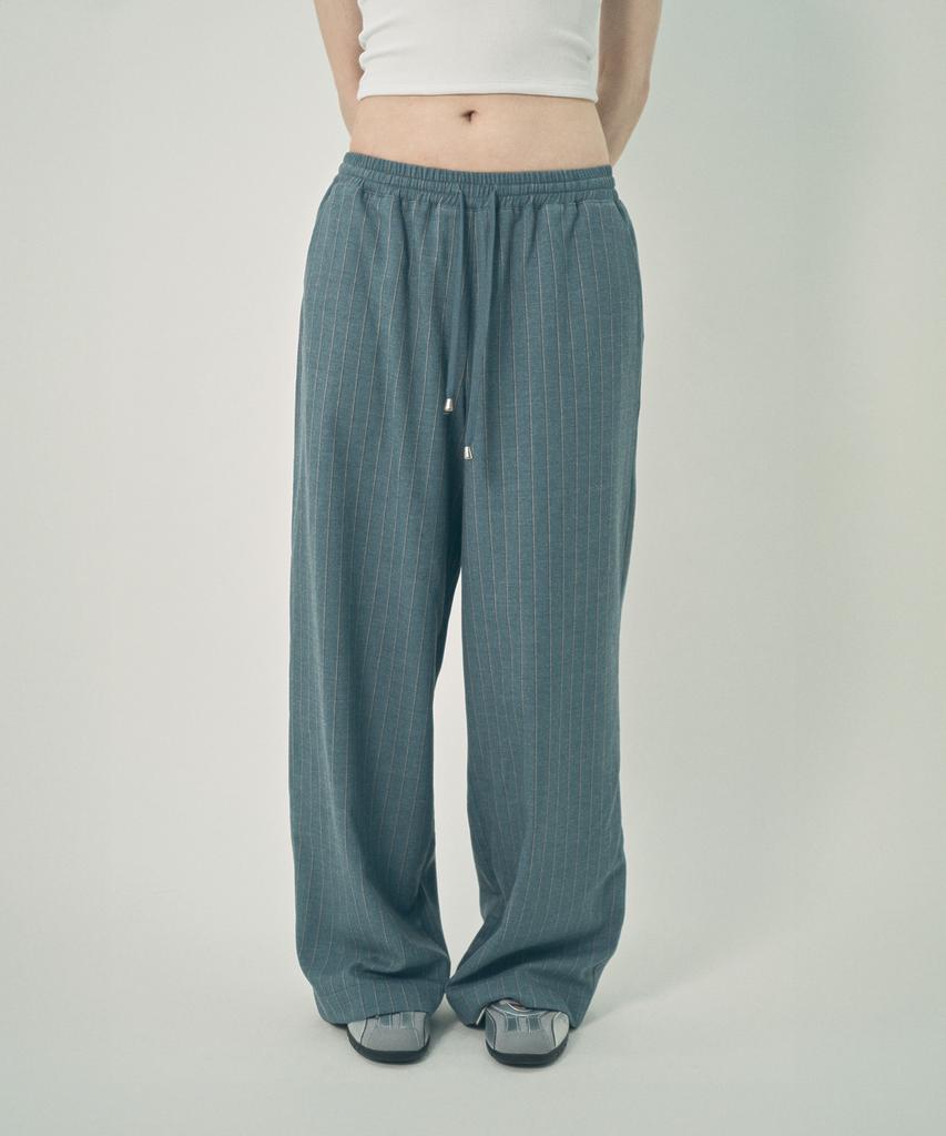 Mihebeu Casual Striped Wide Slacks Blue