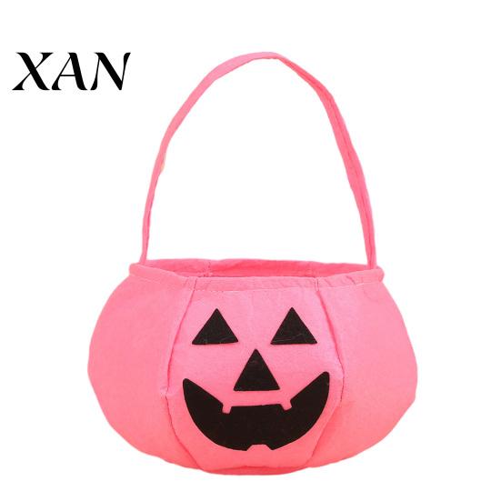Candy Bucket Halloween Pumpkin Bag for Kids, Reusable Non-Woven Trick or Treat Bucket, Portable Storage Face Snack Holder Basket with Handle