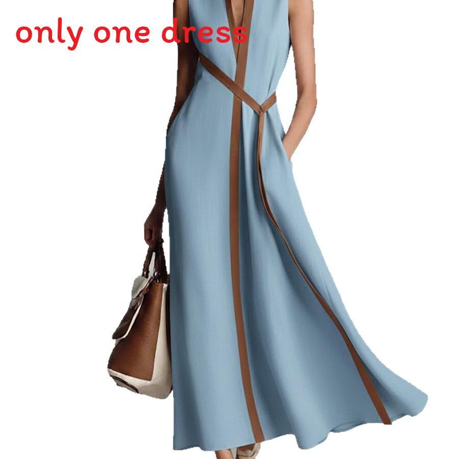 Spring 2026 Polyester Spliced Sleeveless Dress With Deep V Neck For Casual Wear