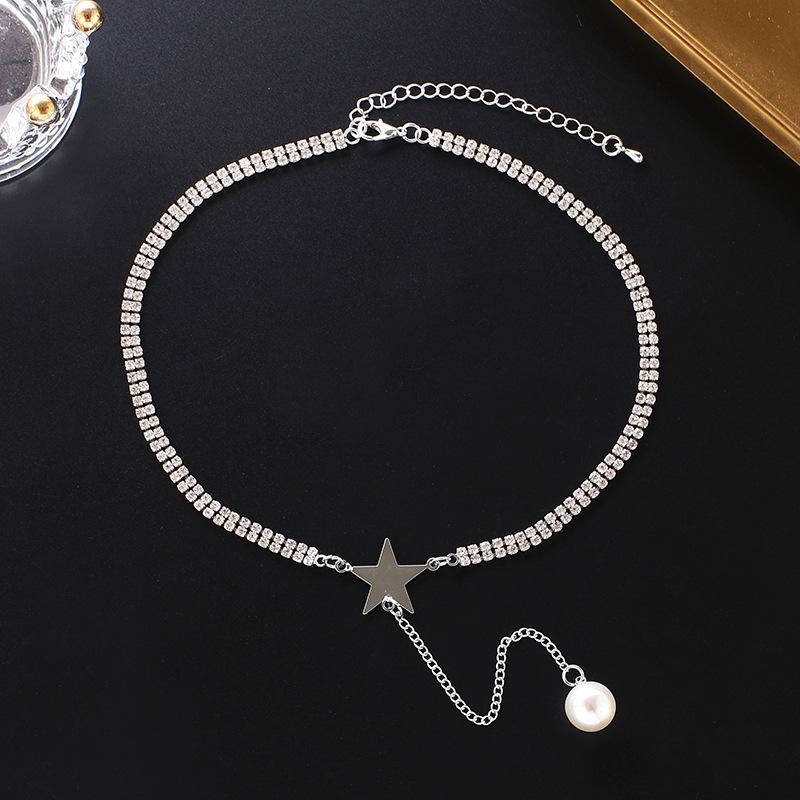 Japanese and Korean Personality Necklace Claw Chain Pearl Tassel Five-Pointed Star Collar Short N394