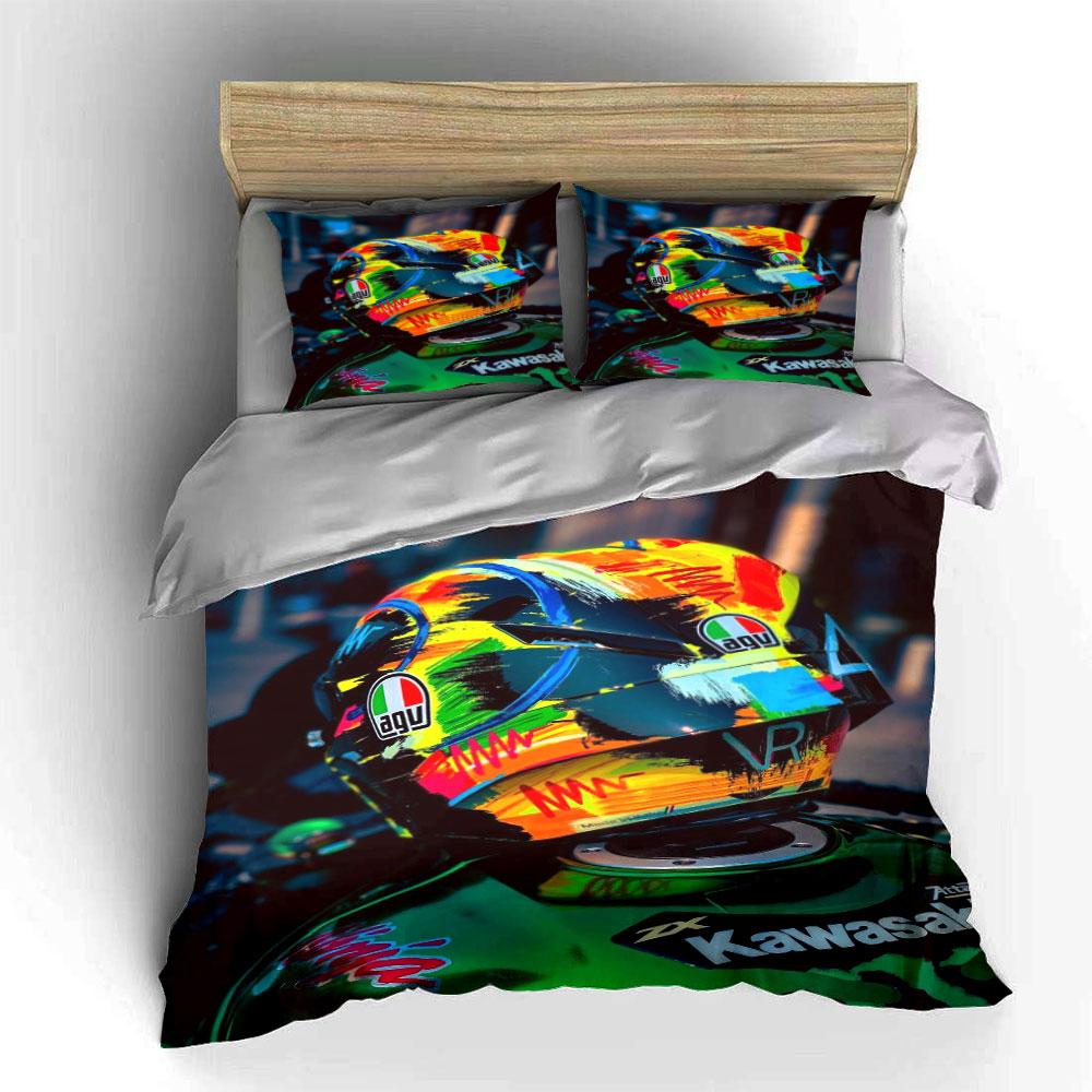 Colorful motorcycle helmet motif. Bedding sets Duvet cover sets Duvet covers Pillowcases(1*Duvet Cover 2*Pillowcases without duvet insert)