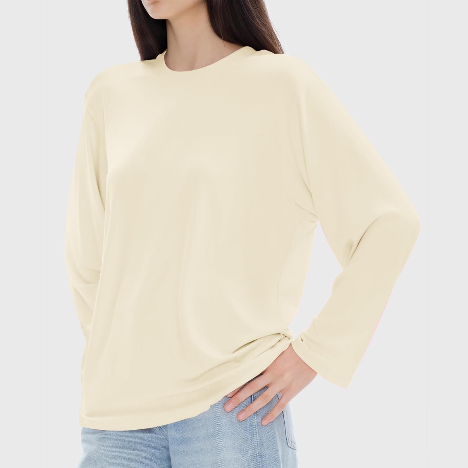 

Женская модная повседневная блузка с длинным рукавом и круглым вырезом, пуловер L бежевый