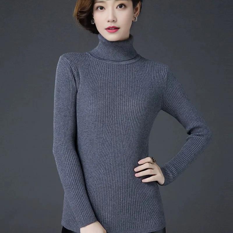 Black women's turtleneck thickened warm new sweater short winter pullover slim fit large size knitted bottoming shirt looks thin
