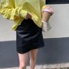 Spring 2025 Women's Black High-Waist A-line Leather Midi Skirt