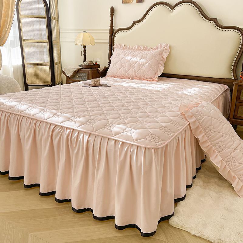 Solid Color Bed Skirt Simple Style Bed Linen with Elastic Band Home Bed Cover Soft Bedspread faldones de cama (No Pillowcase)