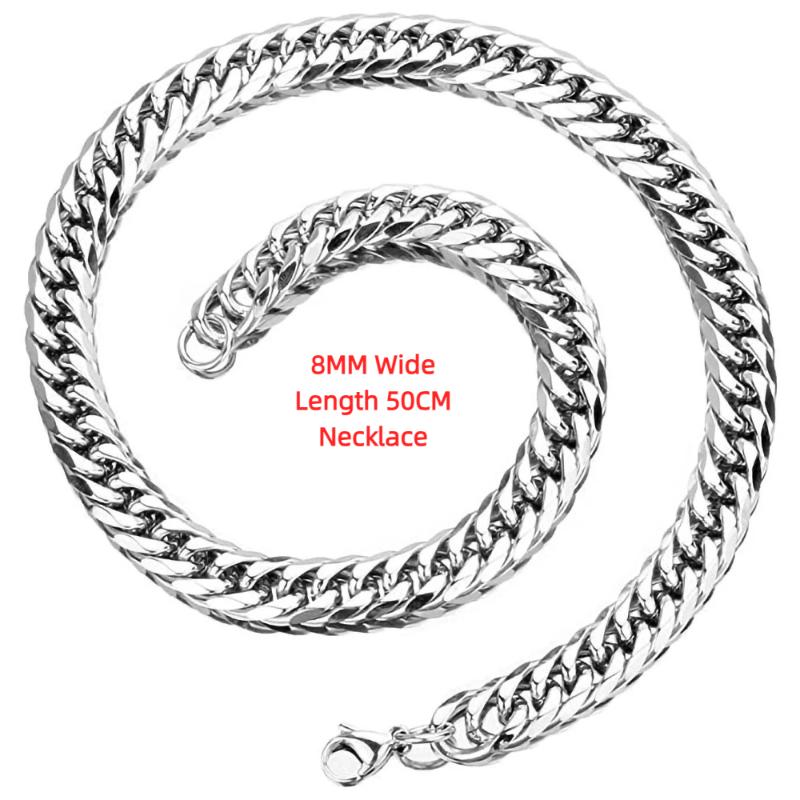 Stainless Steel Cuban Link Chain Silver Color Necklace Bracelet For Men Jewelry 8/10/12/14Mm Width Hip Hop Punk Accessories