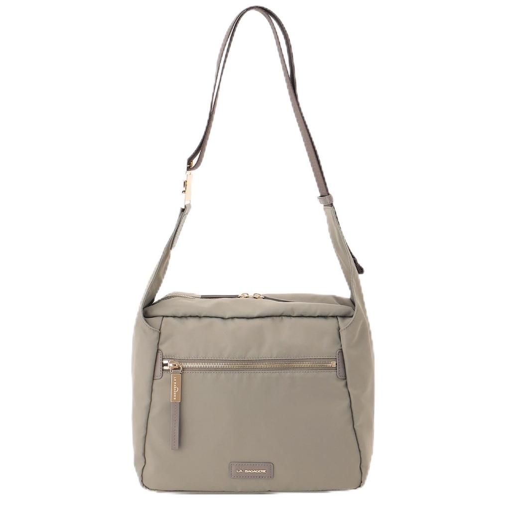 Labagagerie Metal Buckle Box Shoulder Bag, Size S, B008502, Greige (26)