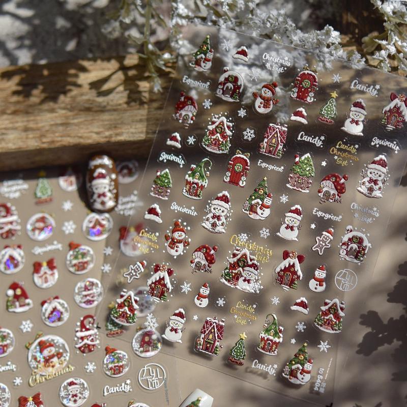 Christmas Nails Art Stickers Winter Dreamy Snowflake Snowman Christmas Tree Nails Accessoires Adhesive Embossed Manicure Decals