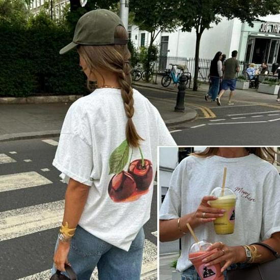 

Cherry Printed Short-Sleeve T-Shirt - Japanese & Korean Style Casual Summer Top XL
