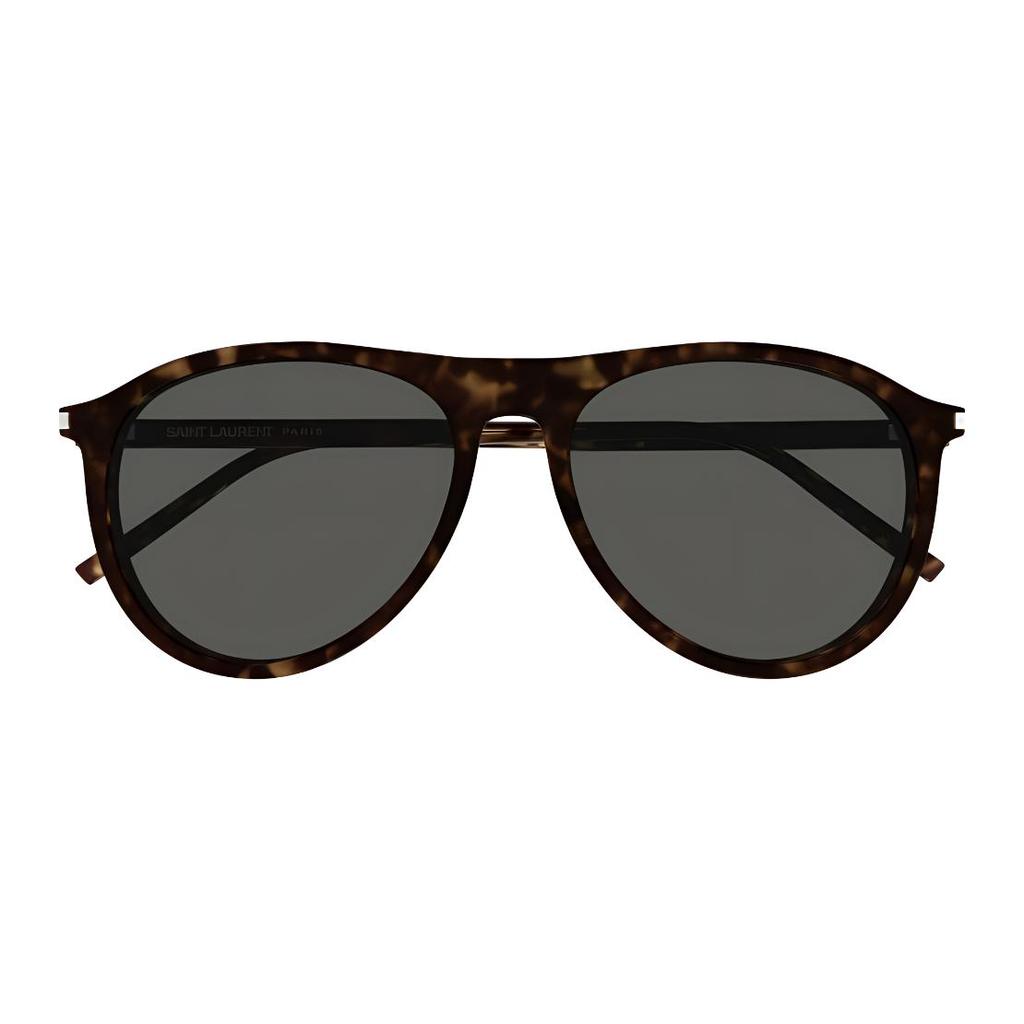 Saint Laurent Logo Mirrored Leg Irregular Shape Sunglasses Men Sunglasses Tortoiseshell SL667