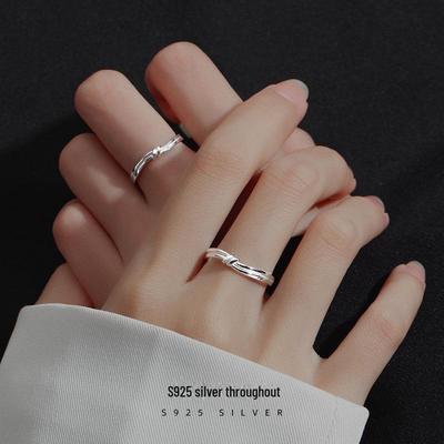 Banyan Tree S925 Couples' Glossy Cross-Knot Valentine's Day Rings