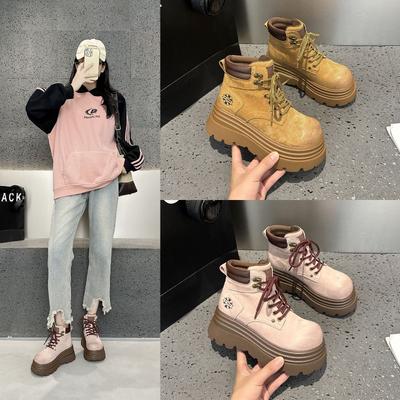 2577 Height Increase 8 Martin Boots Women's Leather Thick-soled Autumn Thin Retro Short Boots New Rhubarb Boots