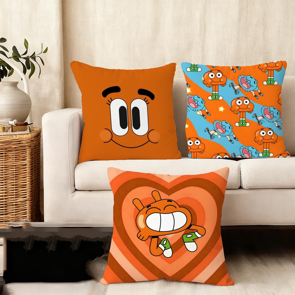 Animation Amazing World Gumball Cushion Cover Soft Plush Fabric Double-Sided Printed Sofa Cushion Cover For All Seasons Decor