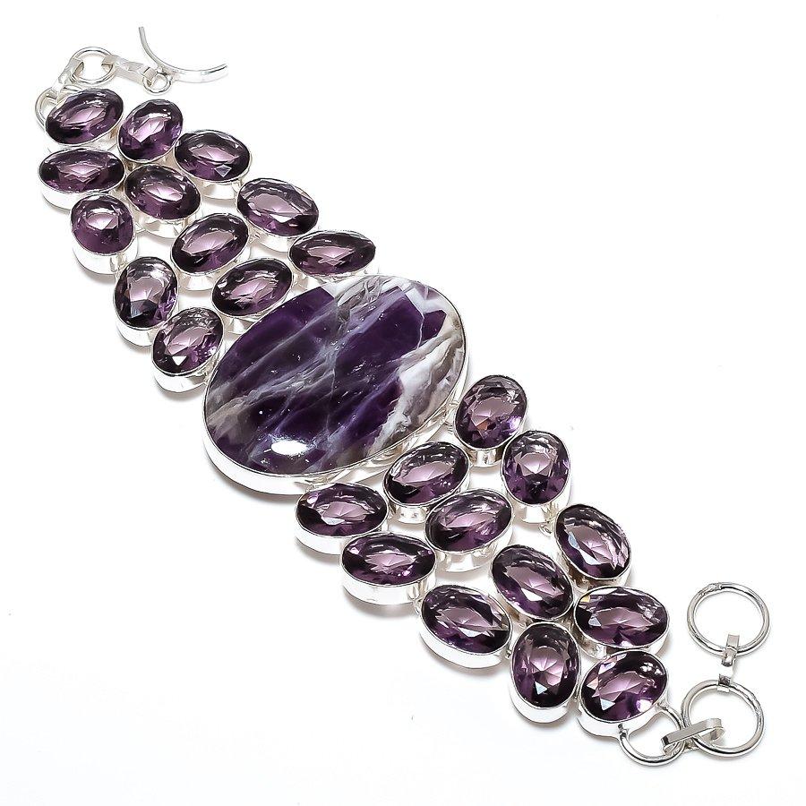 Chevron Amethyst, Amethyst Handmade 925 Sterling Silver Jewelry Bracelet 8" e6y85