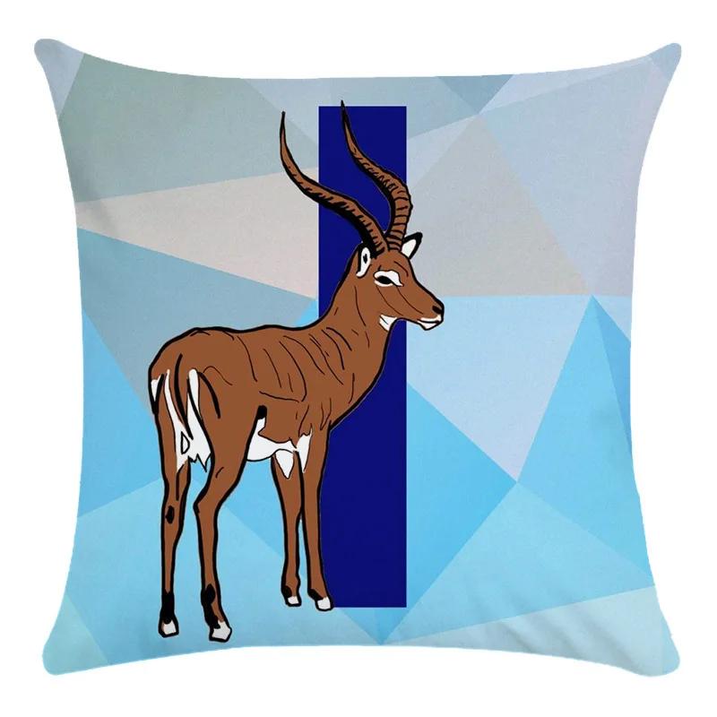 

Наволочка с животным принтом, чехол для подушки, супер мягкая персиковая кожа, модная синяя буква 40x40cm