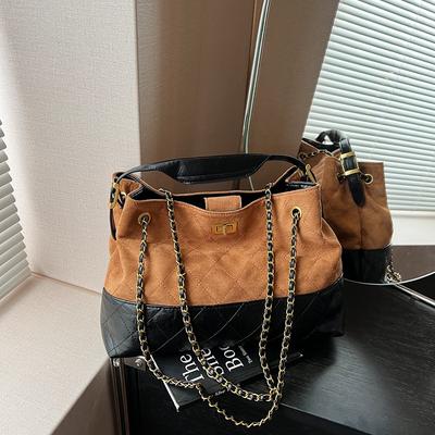 Modetasche Damen neu Kontrastfarbe Retro Mattkette Schulter Unterarmtasche tragbare Umhängetasche Tide