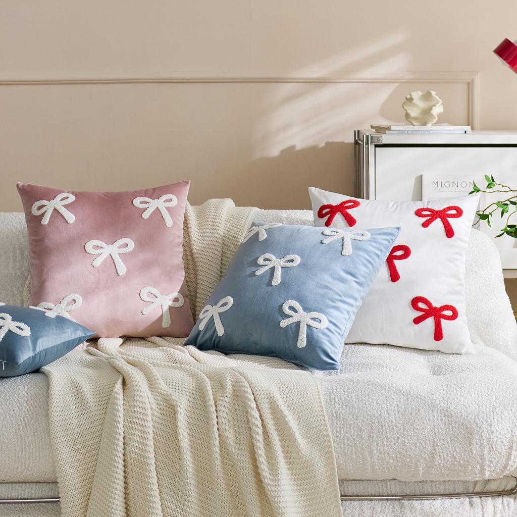 30x50/45x45cm Velvet Sofa Pillowcase Cojines Bowknot Cute Solid Color Pillow Cover Headboard Cushion Covers Decoration Home