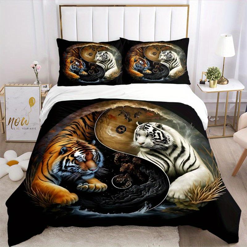 3pcs set Tiger YinYang 1 Quilt Cover + 2 Pillowcases, All Seasons Bedroom Setting, Perfect for Home and Dorm Decor a156
