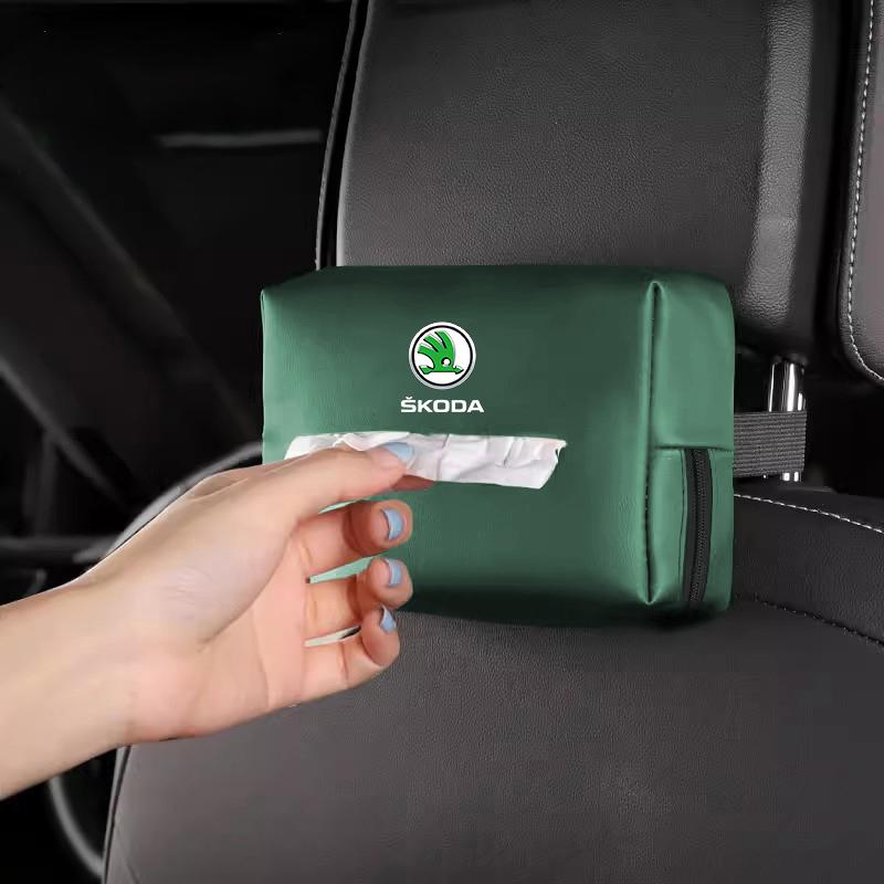 KSDQ3 Car Tissue Box Sun Visor Seat Back Paper Towel Storage Bag For Skoda Octavia Kodiaq Superb Fabia Kamiq Rapid Karoq Enyaq Scala