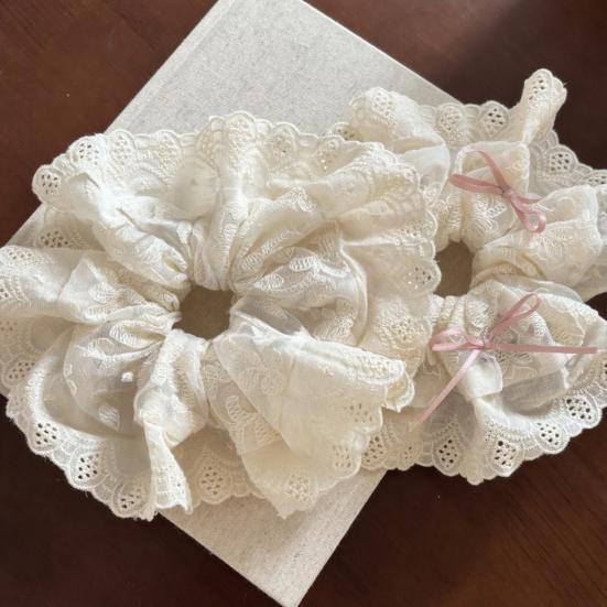 Hair Tie Embroidery Lace Fabric Bowknot Decor Hair Scrunchie High Elasticity No Damage