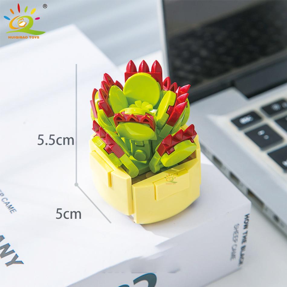 HUIQIBAO MOC Flower Succulent Potted Model Building Block DIY Eternal Bouquet Home Desk Plant Decor Brick Girl Gift Children Toy