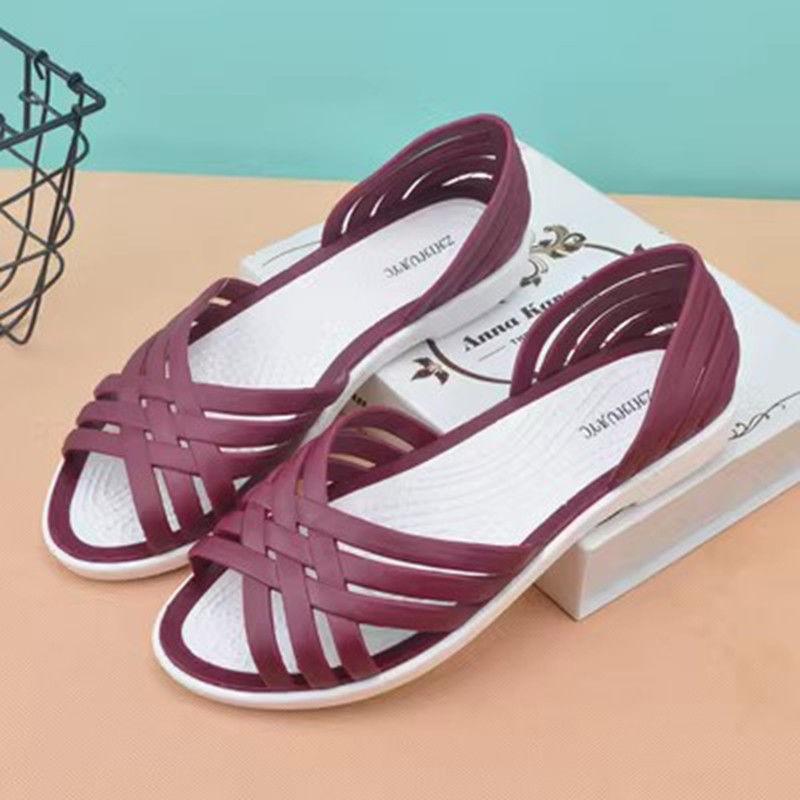 

Летние женские сандалии с открытым носком, новые сандалии-желе на плоской подошве с кристаллами, женские нескользящие пластиковые сандалии для пляжа 41 бордовый