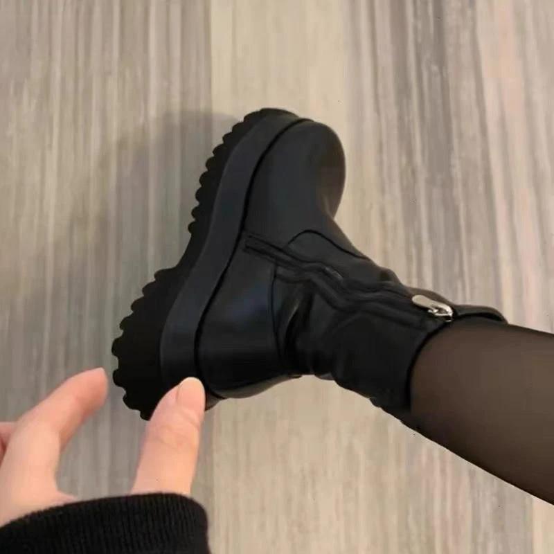 New Winter Punk Style Women Ankle Boots Fashion Thick Sole Zippers Short Boot Ladies Elegant Platform Flats Heel Shoes