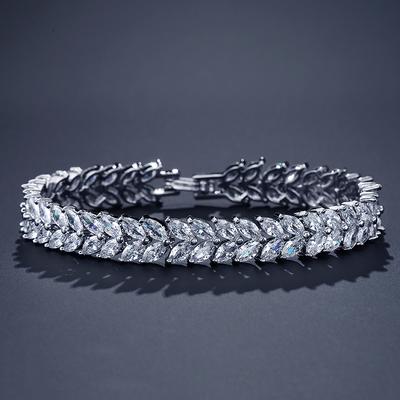 Bracelet Tennis ZAKOL Marque Classique Géométrique Zircone Cubique AAA pour Femmes Couleur Argent Fiançailles Mariage Zircon Cadeau