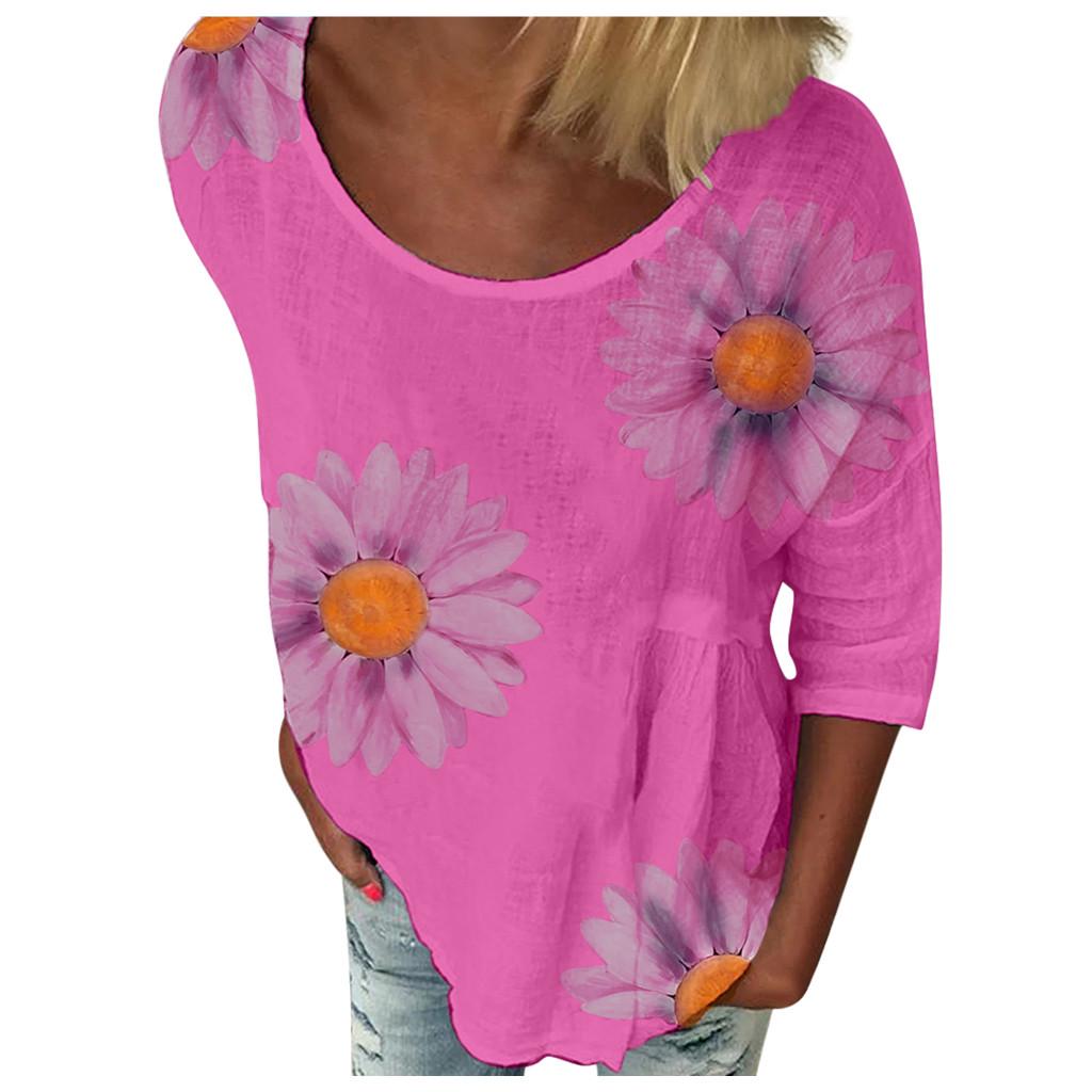 

(SU)Женщины Повседневный Плюс Размер Печатный Свободный Подсолнечник Туника Рубашка Блузка Топы