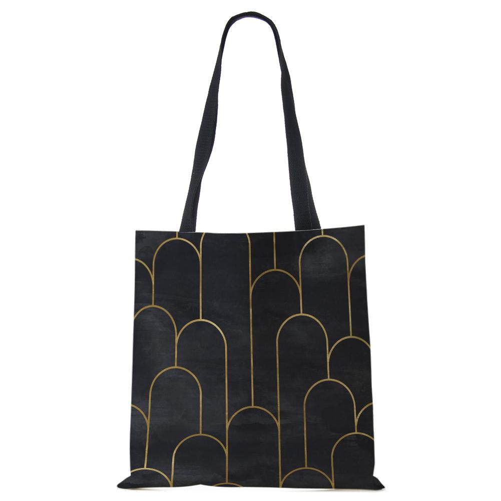 Plátená taška cez rameno Geometry Ženy Neformálne nakupujúci Opakovane použiteľná ekologická kabelka Harajuku Bavlnená skladacia cestovná taška