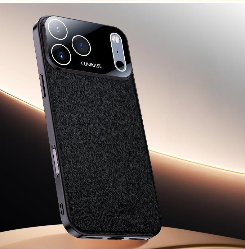 

Роскошный кожаный чехол с гальваническим покрытием для iPhone 17 Pro Max 17 Air, противоударный, с защитой объектива, задняя крышка, жесткий чехол iPhone17 Pro Max чёрный