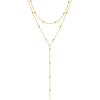 Dainty Long Necklace 14k Gold Plated Y-Shaped Pendant Necklace Trendy Layered Cz Beaded Necklaces Stainless Steel Jewelry