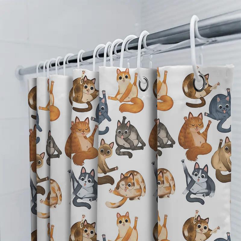 Katzen-Duschvorhang Niedliches Kätzchenmuster Badezimmer-Dekoration Waschbarer Wasserdichter Stoff Heimdekoration Vintage Tierliebhaber Geschenkidee Wand