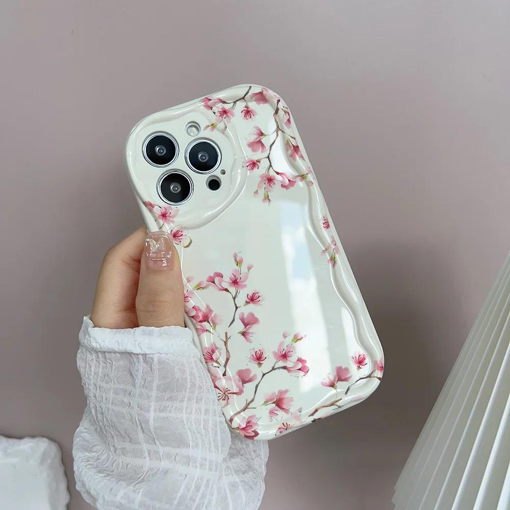 Case For Realme C53 C55 C67 C63 C65 C35 C33 C21Y C25Y C51 8 5G 10 13 11 12 Pro Plus GT 6 Note 60 Cover Flower Cream Wavy Edge
