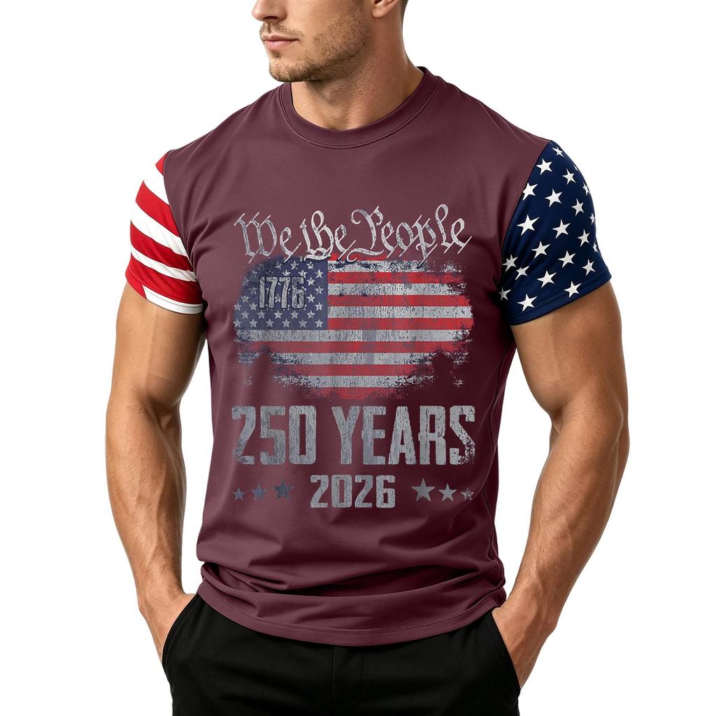 Men's Independence Day Flag Print Short Sleeve T-Shirt, Loose Casual Daily Summer Tops