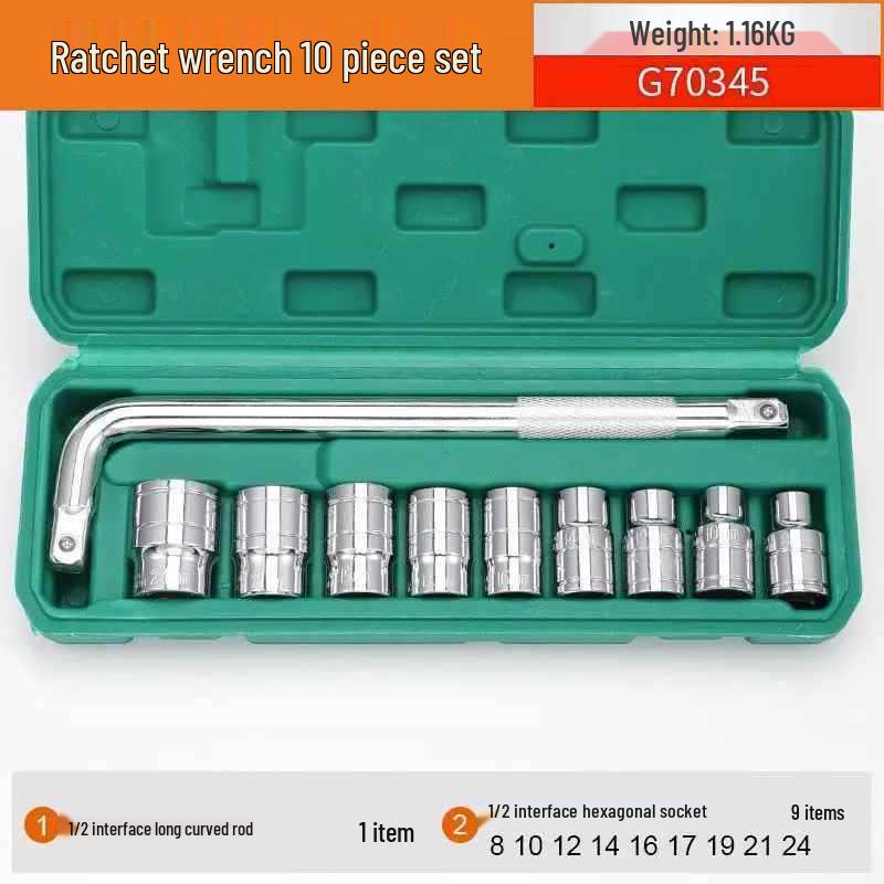 Extended Electric Socket Wrench Set with Large, Medium & Small Hexagonal Air Gun Heads for Auto Repair