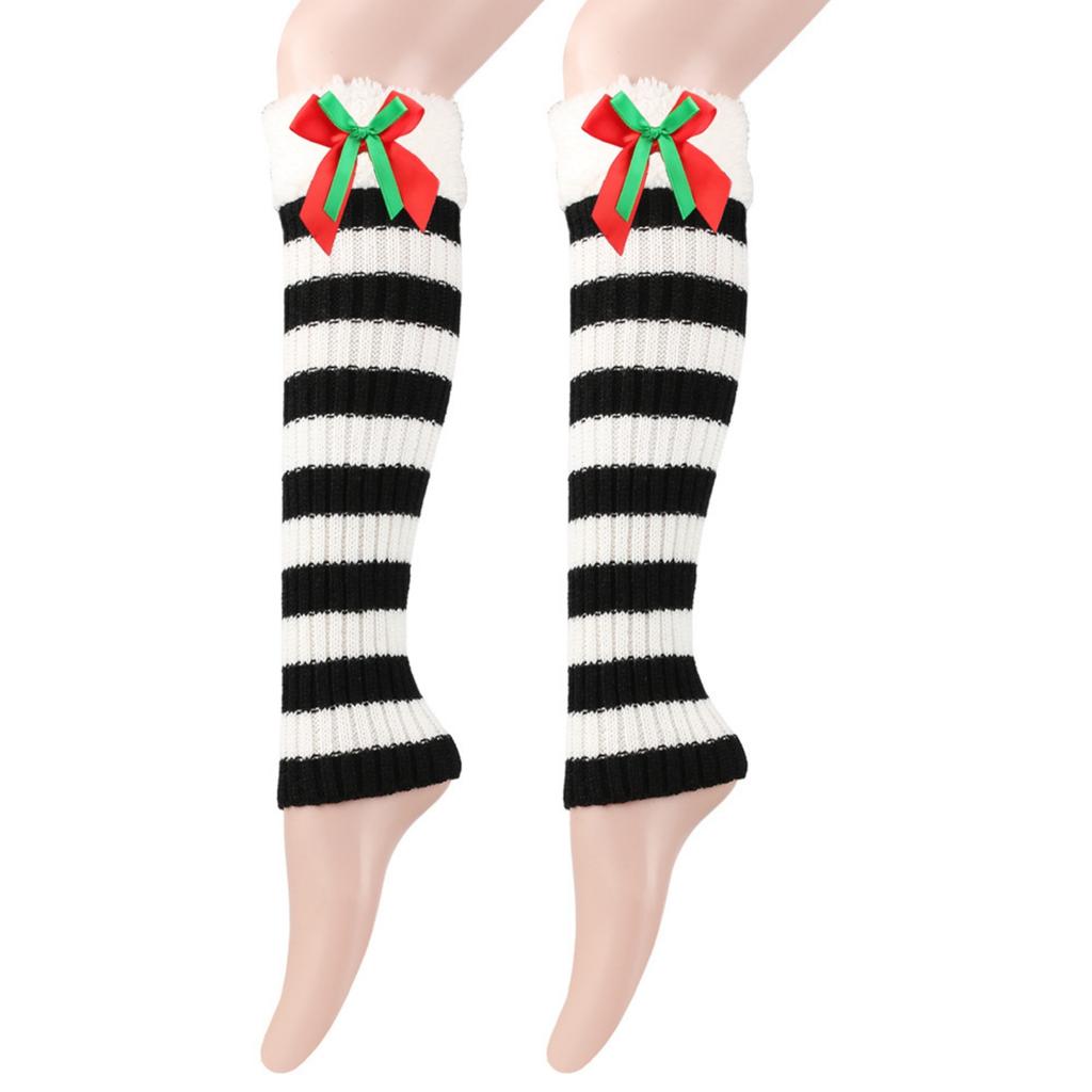 Women's Winter Thickened Christmas Socks With Bowknot, Stackable Knitted Woolen Leg Warmers