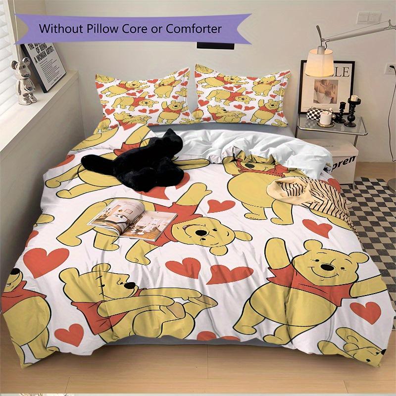 3-teiliges Set Pooh Herzen1 Stück Bettbezug+2 Stück Kissenbezug, ohne Füllung, bedruckte Bettwäsche, Ganzjahres-Schlafzimmer-Ausstattung028
