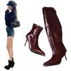 Wind pointed high heel patent leather glossy belt buckle high tube but knee boots knight boots women's Martin boots