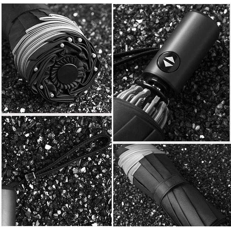 Windproof Reverse Automatic Lighting Umbrella Women Men Car Large Business 3Folding Umbrellas Reflective Stripe Gift Parasol
