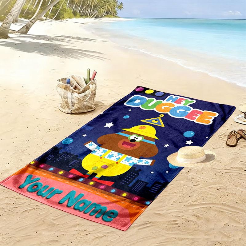 Hey Duggee Custom Name Print Beach Towel, Large Soft Quick Dry Towel for Beach Camping Swimming