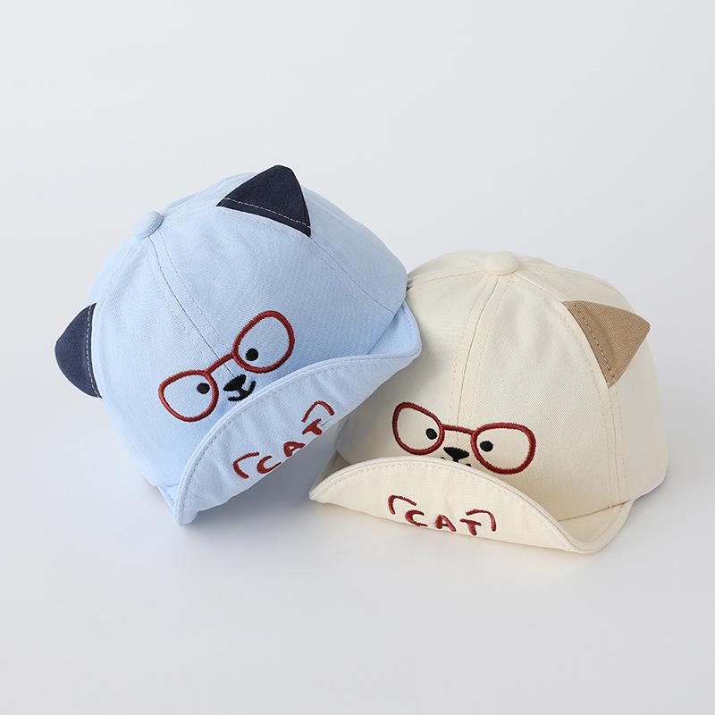 Infant & Toddler Soft Brim Baseball Cap with Cute Bear Glasses Embroidery for Boys & Girls - Spring/Autumn Sun Protection Hat.