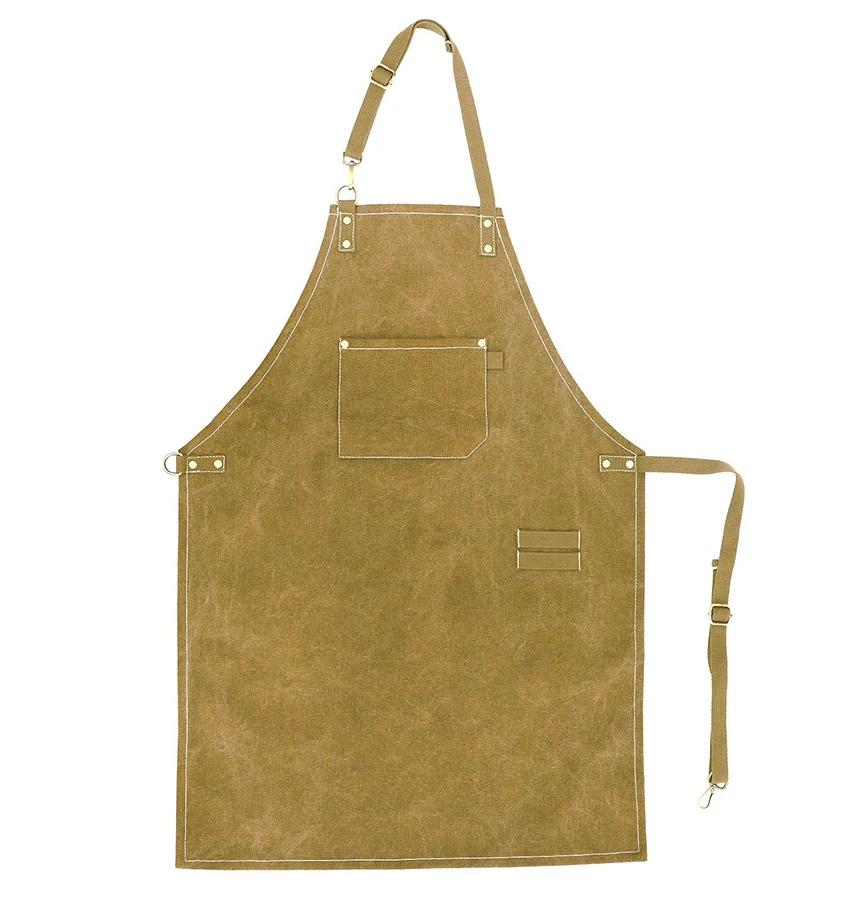 Kitchen Apron Heavy Duty Canvas Barber Work Aprons Unisex Cross Straps Adjustable Salon Hairdresser Bib PU Leather Apron for Men