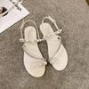 Women's 2024 Summer Rhinestone Pearl Flat Sandals - Korean Style Temperament Casual Shoes
