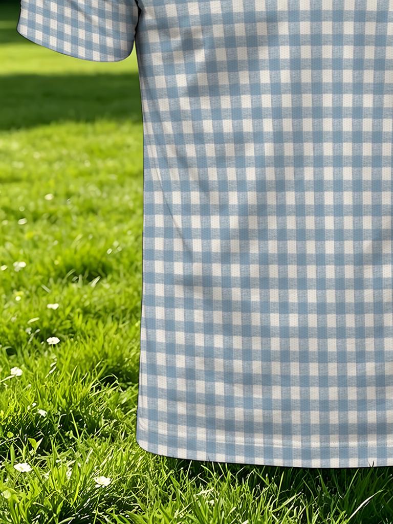Men's Outdoor Polo Shirt, Available in Multiple Sizes, Plaid Print, Stylish and Comfortable. This Men's Top Is Suitable for Hiking and Outdoor