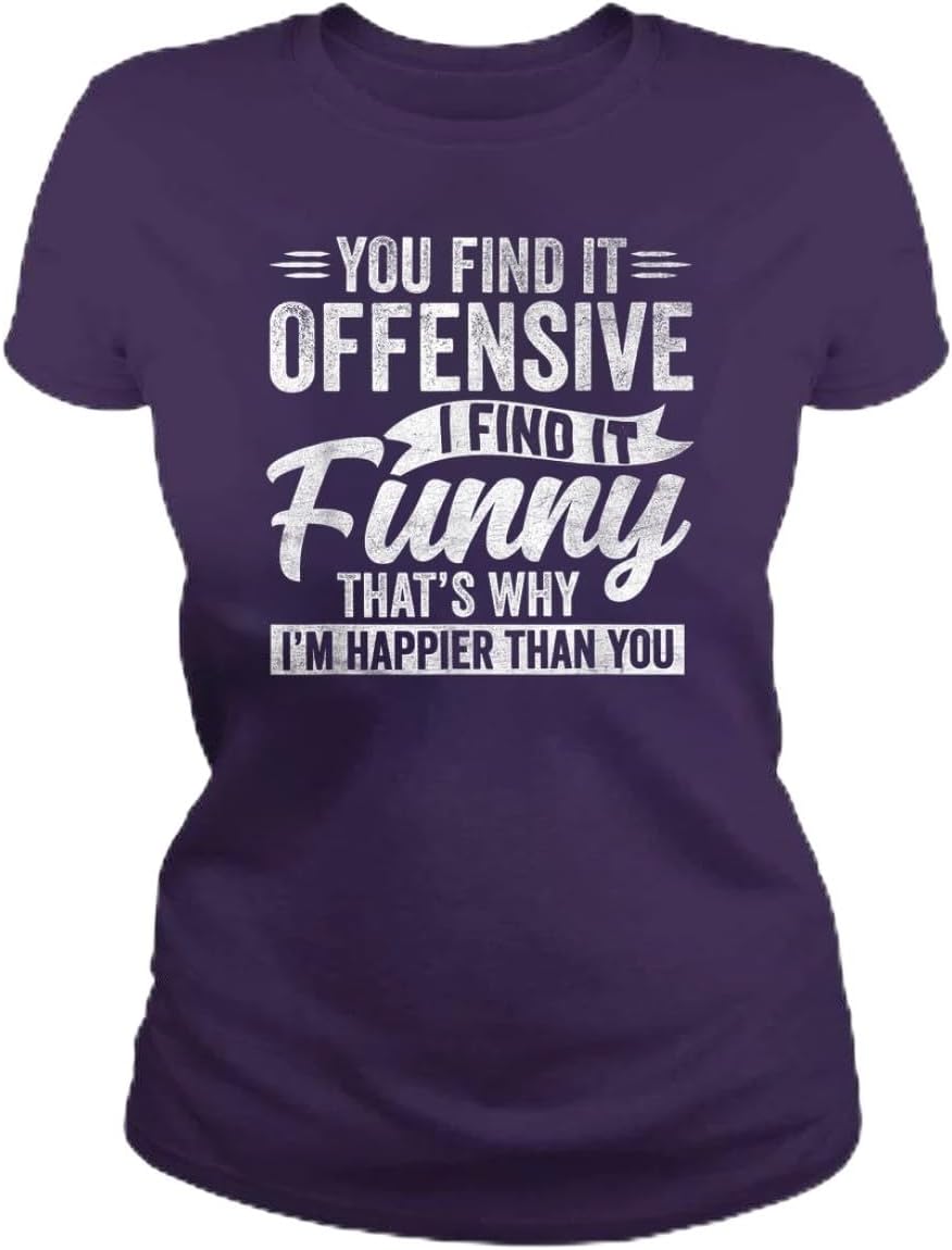 

You Find it Offensive Womens T Shirt - Happier Than You Cotton Shirt for Women - Short Sleeve Crew Neck Soft Fitted Tees 5XL різнокольоровий