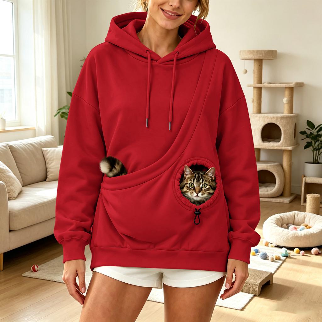 Hanorac unisex cu croială largă și buzunar pentru pisici și câini, Hanorac casual pulover