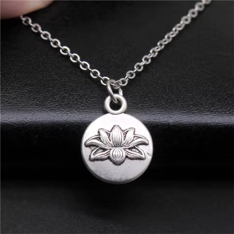 Vintage Lotus Necklace Yoga Pendant Bohemian Spiritual Jewelry Birthday Gift for Women Meditation Jewelry
