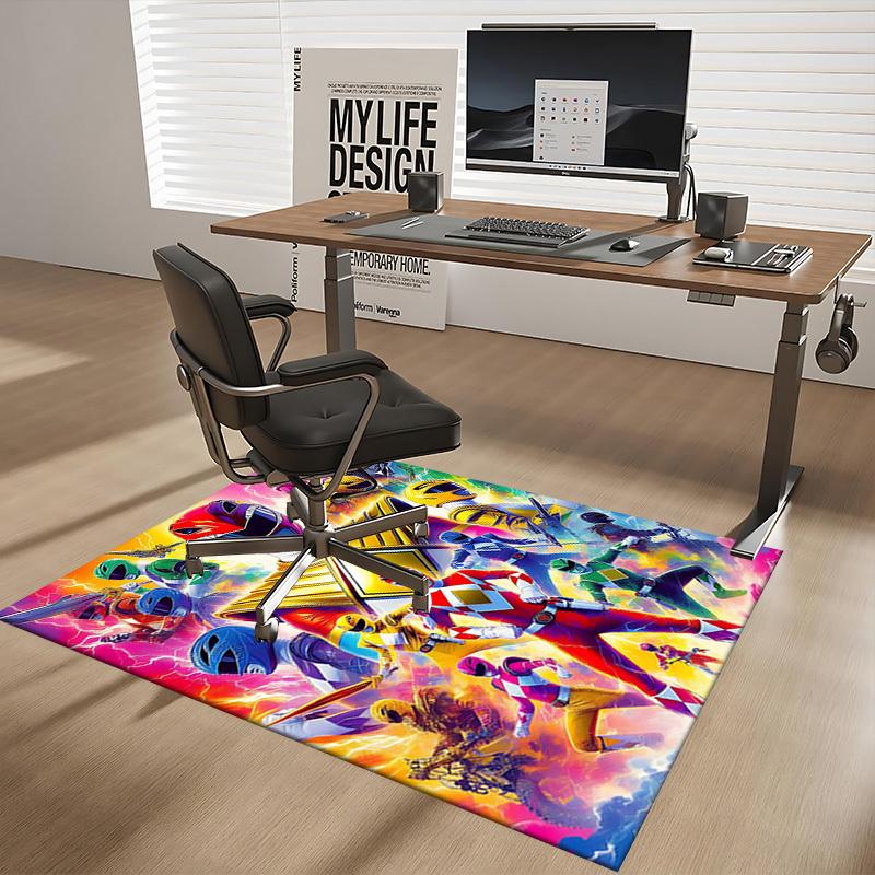 1pc Power Rangers Red Ranger Chair Mat - Anime Cartoon Design Office Rug, Non-Slip Carpet for Desk, Desk Pad Protector, Gift Idea for Fans.T077