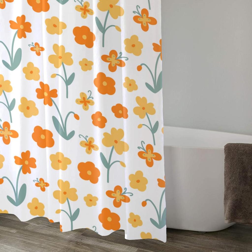 Lovetar Cute Flower Elegant Floral Shower Curtain Retro Washable Waterproof Fabric Bath Curtains Set for Bathroom with Hooks Dec
